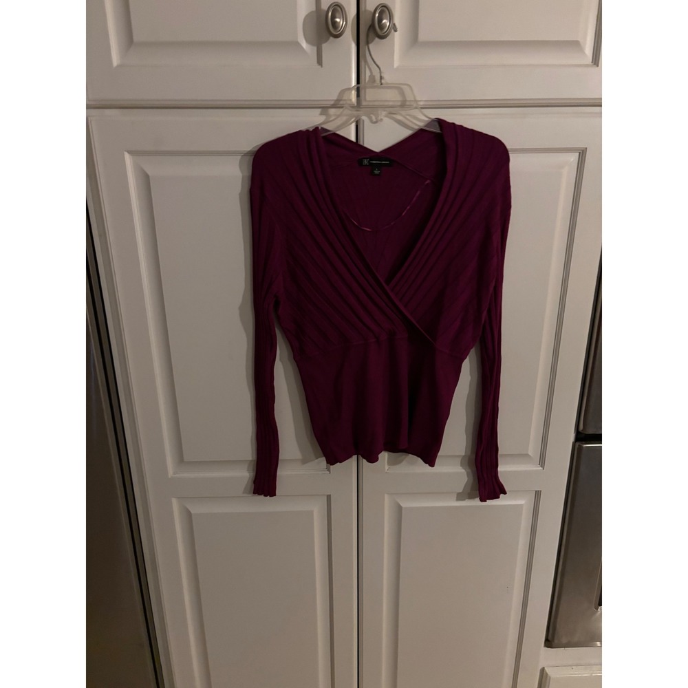 INC International Concepts Magenta Purple Surplice V-Neck Pleated Sweater Large